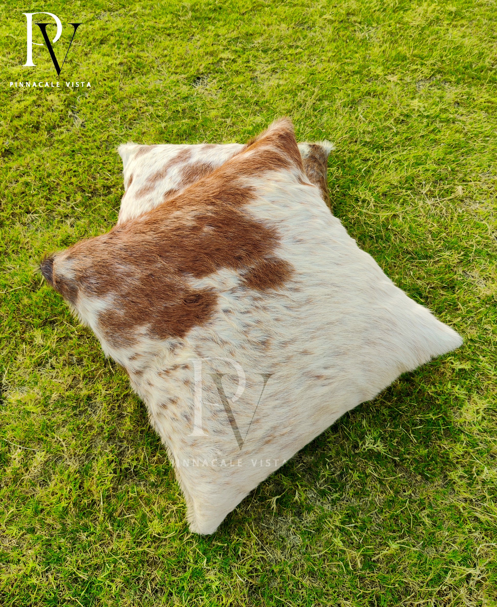 Tricolor Brown & White Cowhide Pillow Covers – 16x16” Genuine Brazilian Leather Cushion Case | Hair-on Hide Rustic Modern Decor by Pinnacle Vista