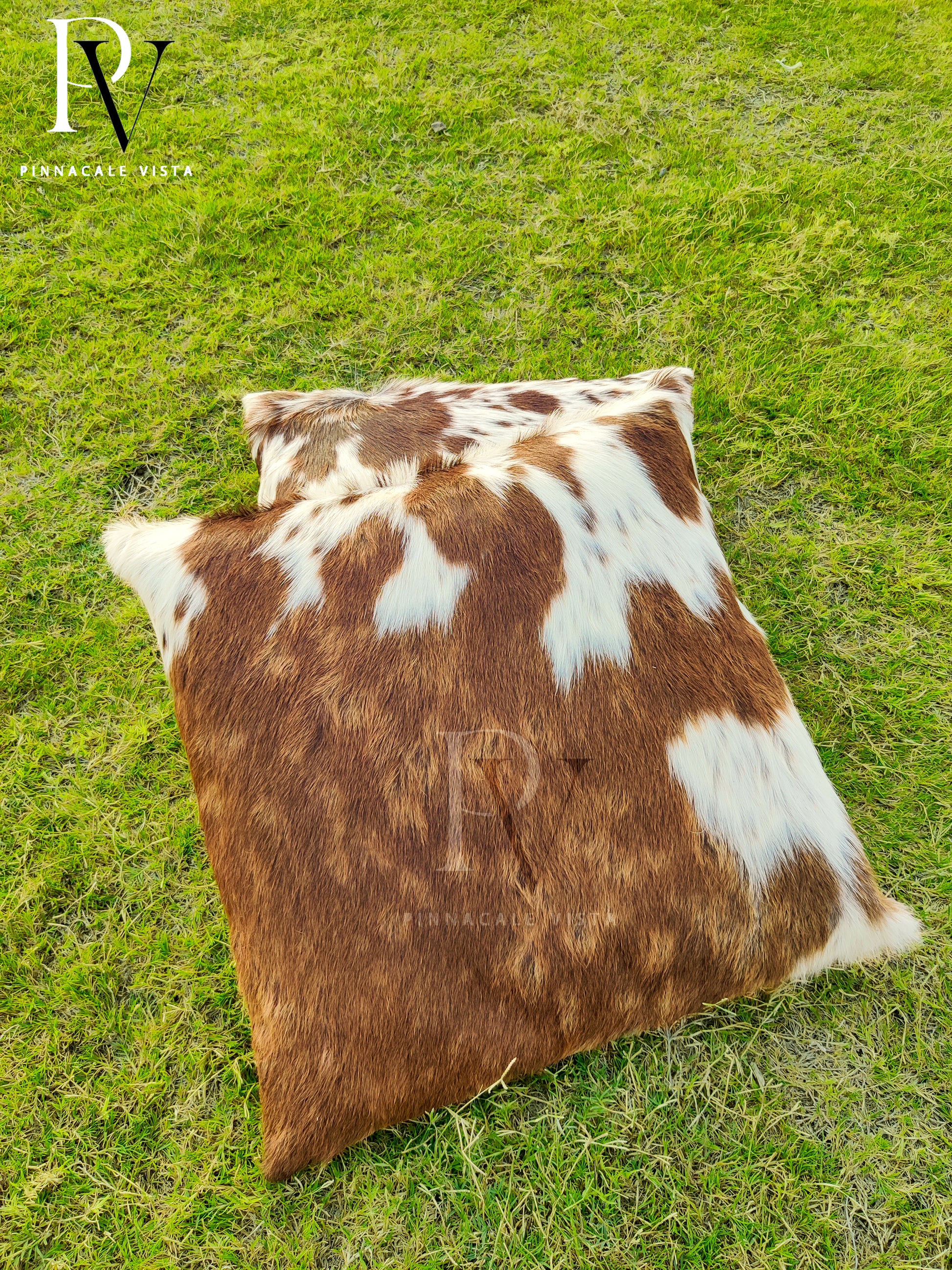 Tricolor Brown & White Cowhide Pillow Covers – 16x16” Genuine Brazilian Leather Cushion Case | Hair-on Hide Rustic Modern Decor by Pinnacle Vista
