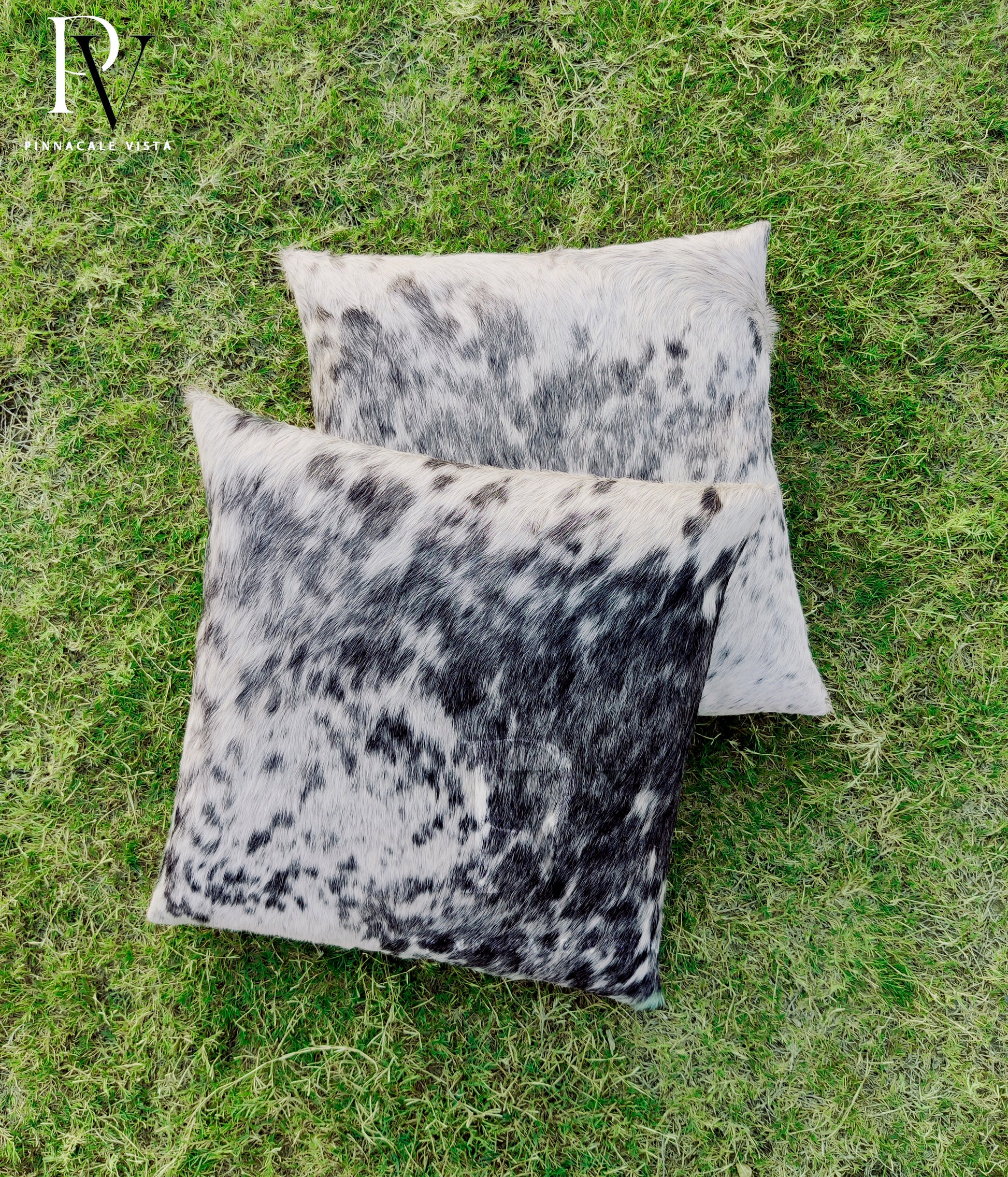 Grey & White Cowhide Pillow Covers – 16x16” Genuine Brazilian Leather Cushion Case | Hair-on Hide Rustic Modern Decor by Pinnacale Vista