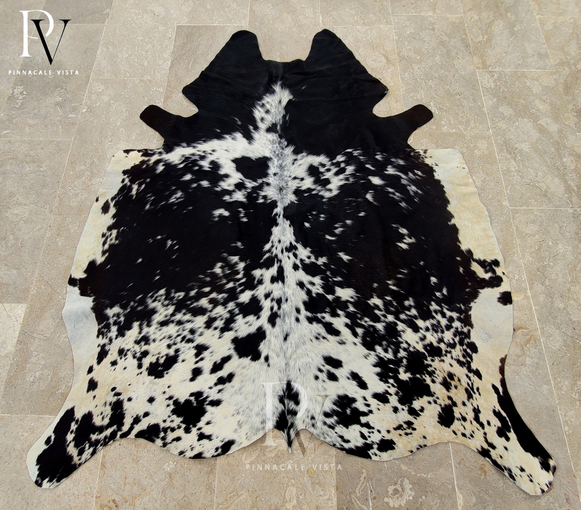 Brazilian Tricolor Cowhide Rug – 100% Real Exotic Leather Hair-on-Hide Area Rug 24.65 Sqft | Natural Cowskin Carpet by PinnacleVista
