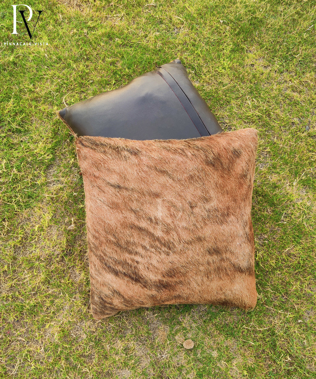 Brindle Cowhide Pillow Covers – 16x16” Handmade Brazilian Leather Cushion Cover | Rustic Hair-on Hide Throw Pillow Case by Pinnacale Vista