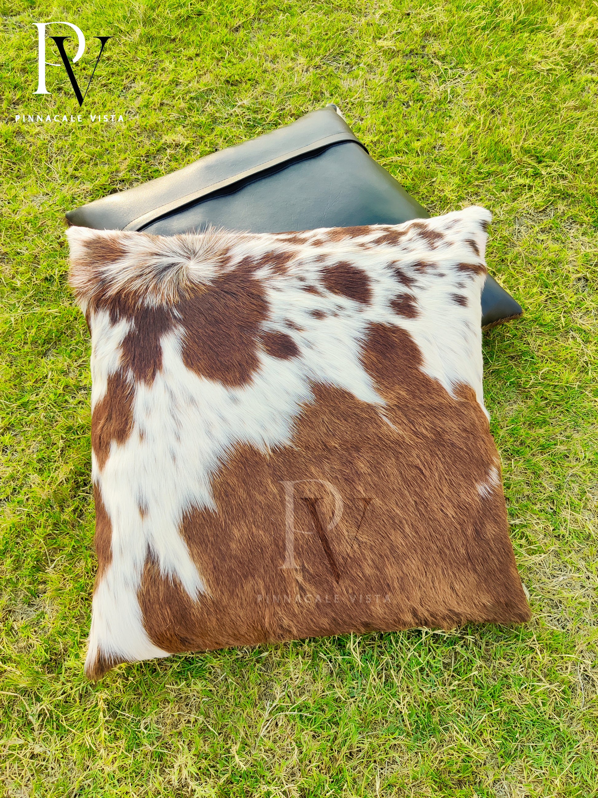 Tricolor Brown & White Cowhide Pillow Covers – 16x16” Genuine Brazilian Leather Cushion Case | Hair-on Hide Rustic Modern Decor by Pinnacle Vista