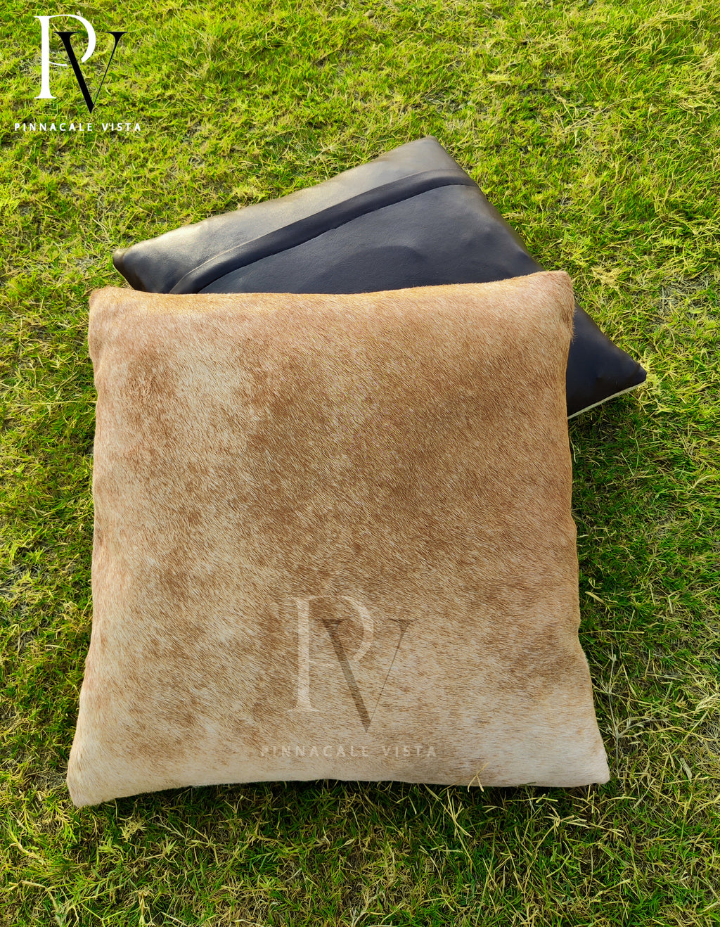 Brown & White Cowhide Pillow Covers – 16x16” Genuine Brazilian Leather Cushion Case | Hair-on Hide Rustic Modern Decor by Pinnacale Vista