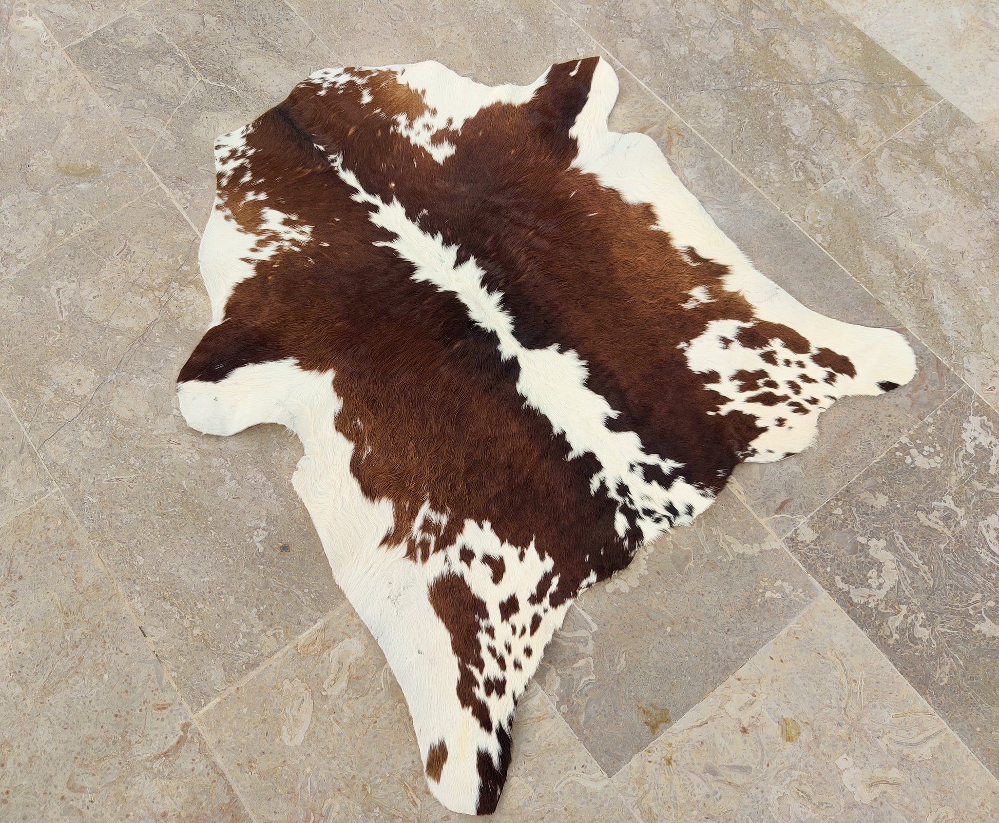 Brazilian Tricolor Calfhide Rug – 100% Real Small Cowhide Leather Area Rug 6.9 Sqft | Exotic Hair-on-Hide Accent Decor by PinnacleVista