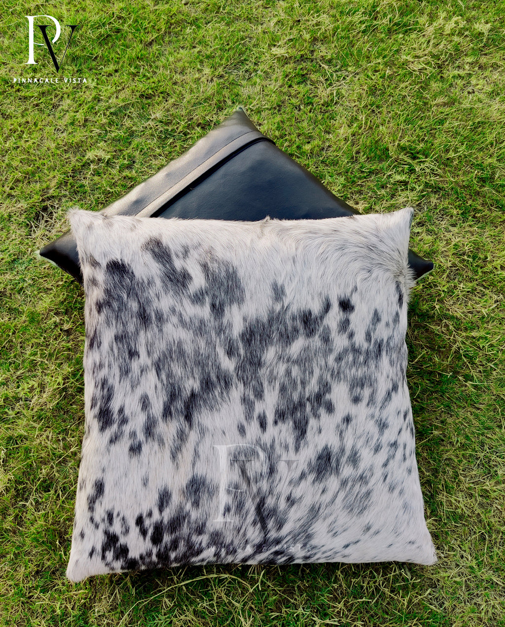 Grey & White Cowhide Pillow Covers – 16x16” Genuine Brazilian Leather Cushion Case | Hair-on Hide Rustic Modern Decor by Pinnacale Vista