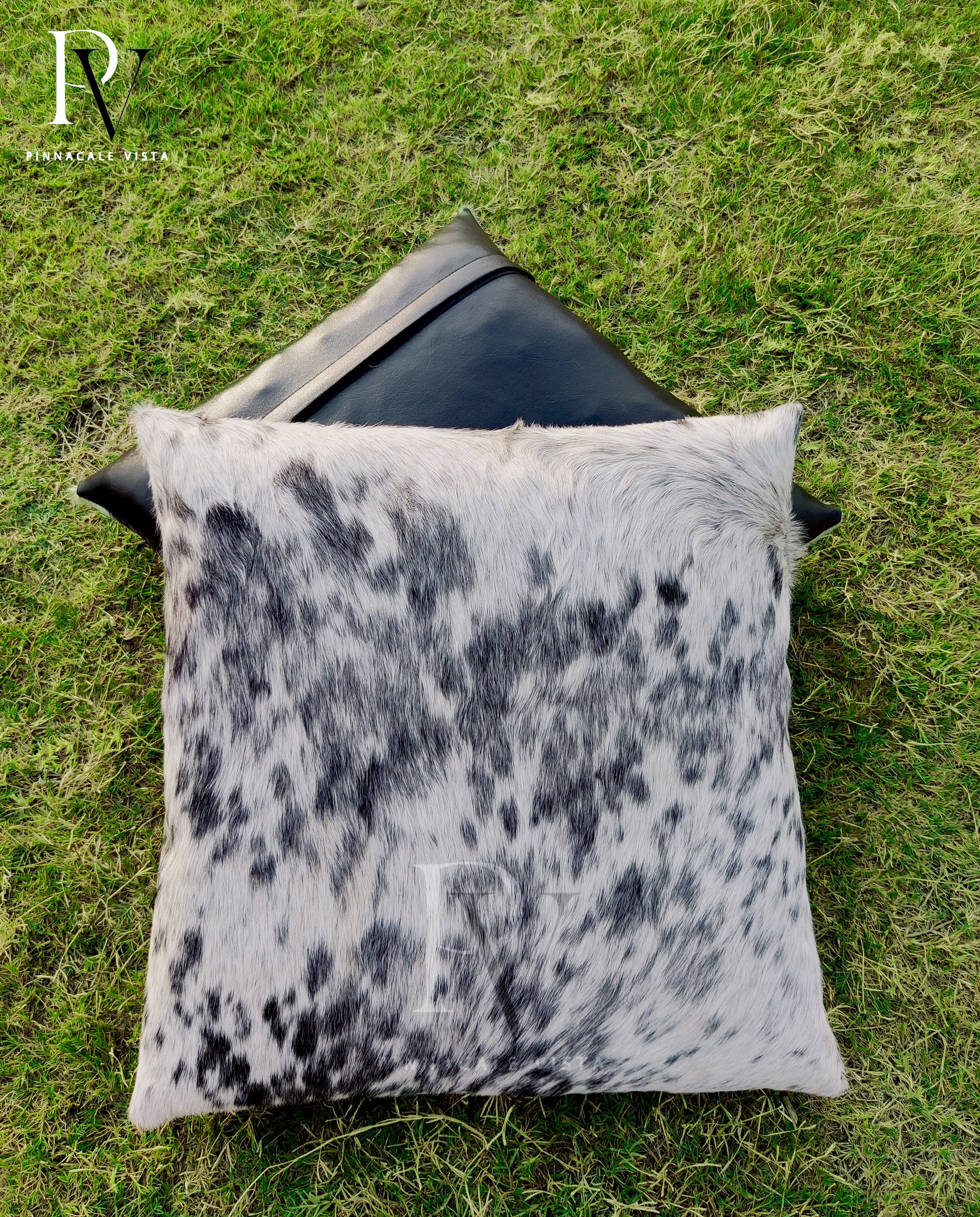 Grey & White Cowhide Pillow Covers – 16x16” Genuine Brazilian Leather Cushion Case | Hair-on Hide Rustic Modern Decor by Pinnacale Vista