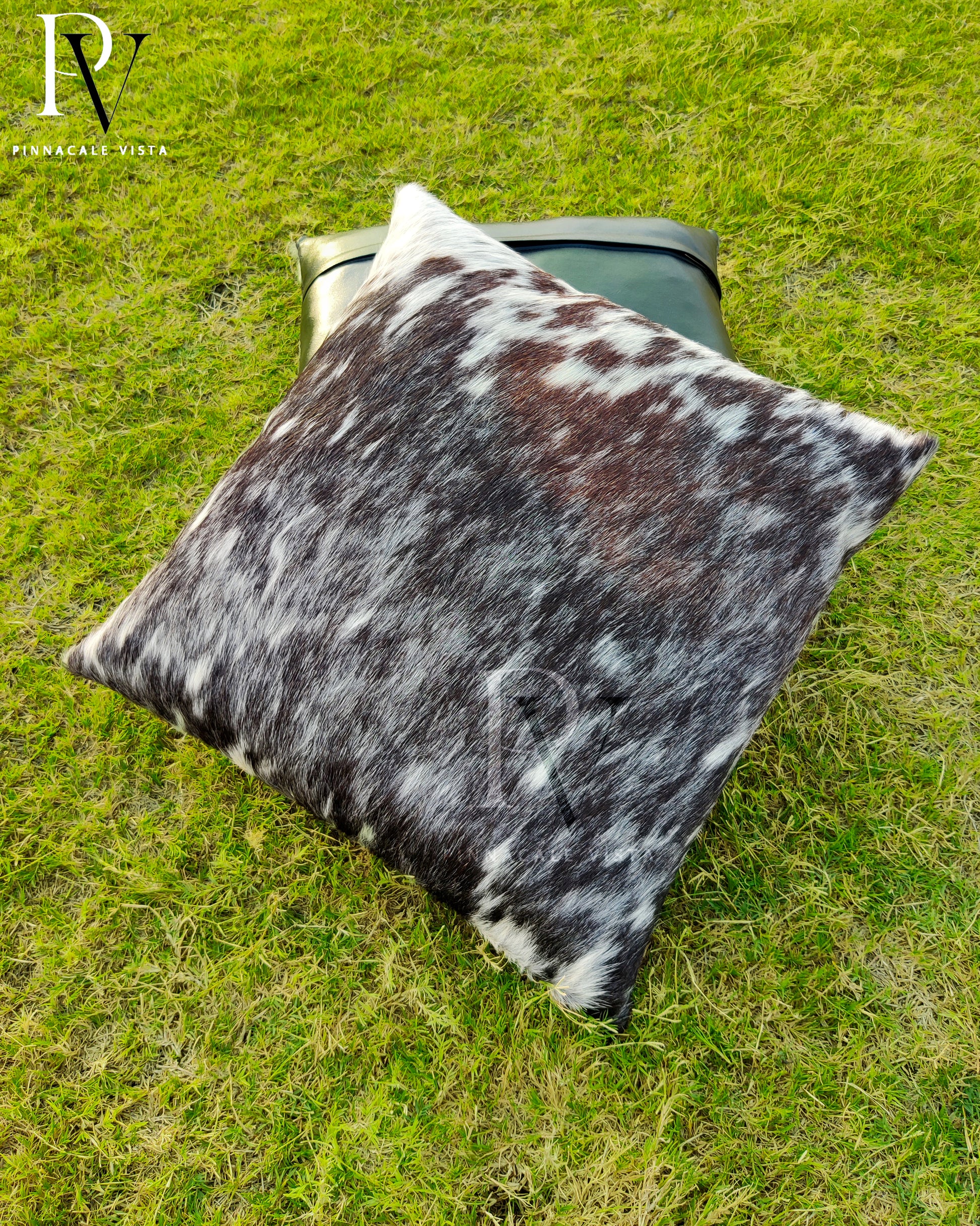 Tricolor Cowhide Pillow Covers – 16x16” Black Brown White Genuine Brazilian Leather | Rustic Hair-on-Hide Cushion by Pinnacle Vista