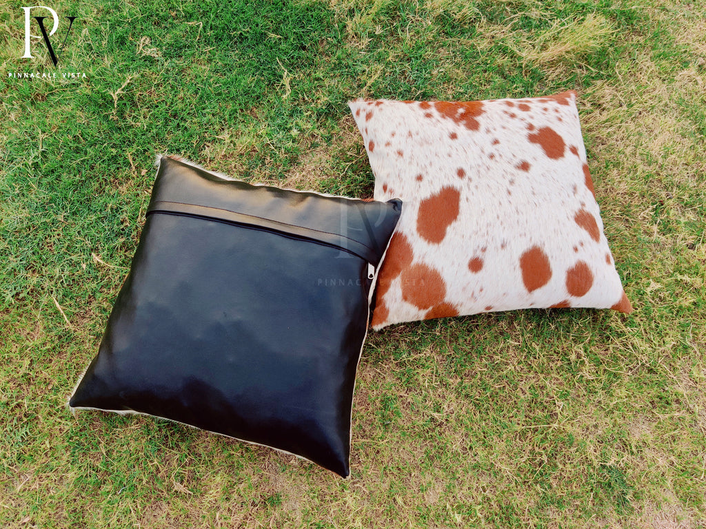 Brown & White Cowhide Pillow Covers – 16x16” Genuine Brazilian Leather Cushion Case | Hair-on Hide Rustic Modern Decor by Pinnacale Vista