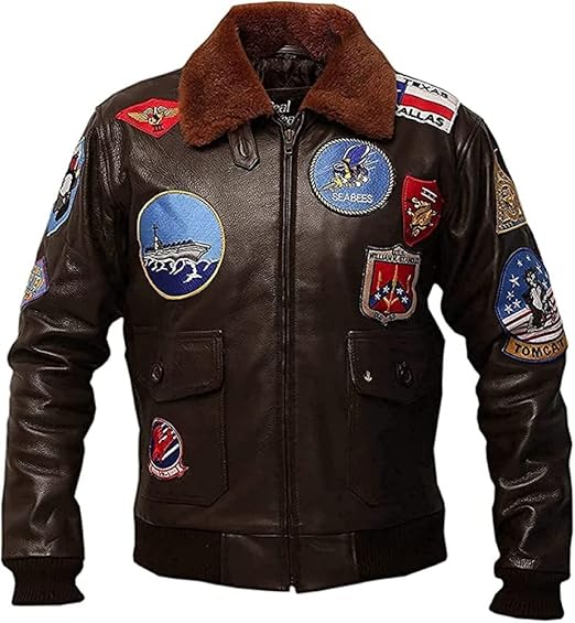 Top Gun G1 Bomber Jacket – Real Cowhide Leather Aviator Jacket with Brown Fur Collar | Pete Maverick Flight Jacket | Pinnacle Vista
