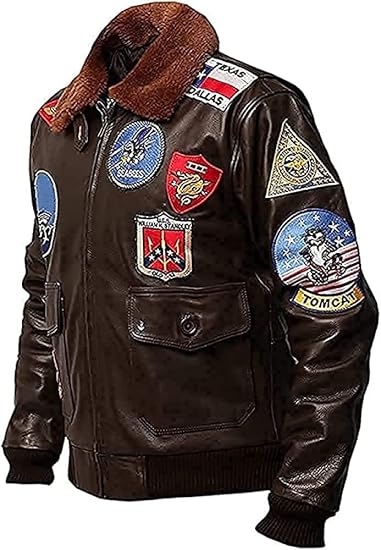 Top Gun G1 Bomber Jacket – Real Cowhide Leather Aviator Jacket with Brown Fur Collar | Pete Maverick Flight Jacket | Pinnacle Vista