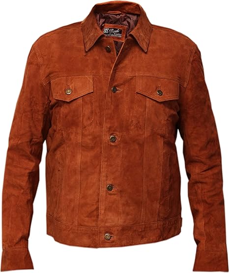 Men’s Brown Suede Leather Trucker Jacket – 100% Genuine Handmade Casual Coat | Pinnacle Vista