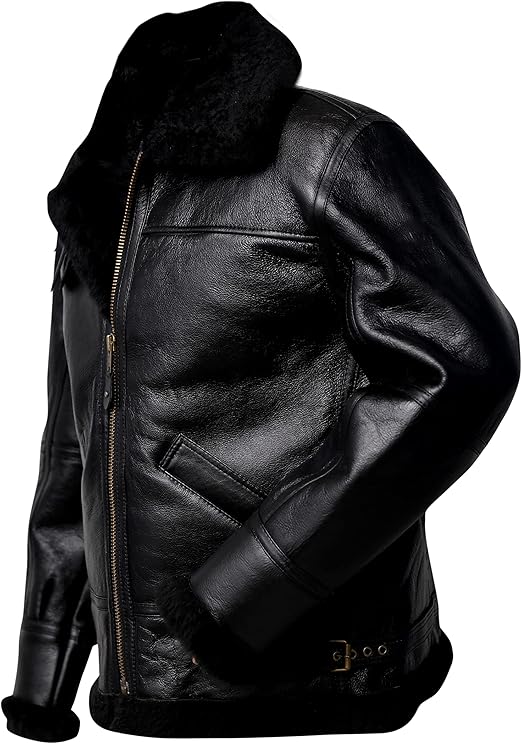 Men's B3 Bomber Aviator Jacket | Black Shearling Sheepskin Leather Winter Flight Jacket – Pinnacle Vista