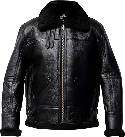Men's B3 Bomber Aviator Jacket | Black Shearling Sheepskin Leather Winter Flight Jacket – Pinnacle Vista