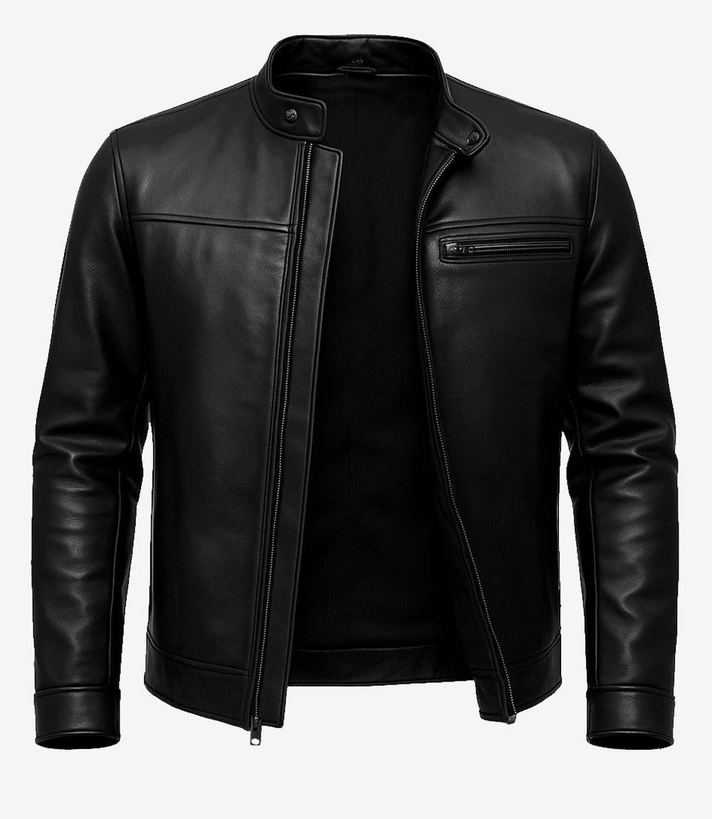 Men's Black Real Cowhide Leather Biker Jacket – Vintage Slim Fit Motorcycle Coat | Pinnacle Vista