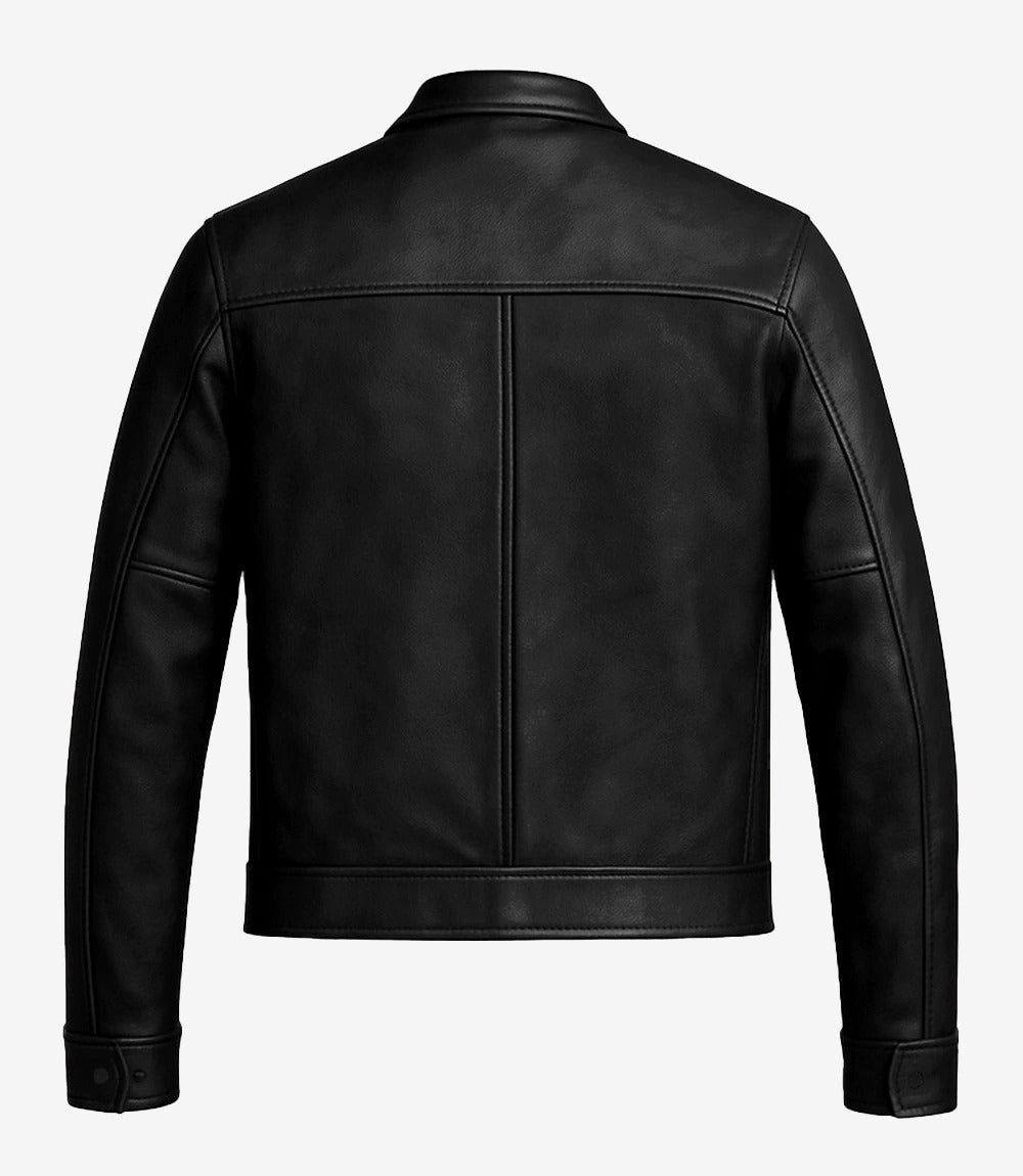 Men's Black Real Cowhide Leather Biker Jacket – Vintage Slim Fit Motorcycle Coat | Pinnacle Vista