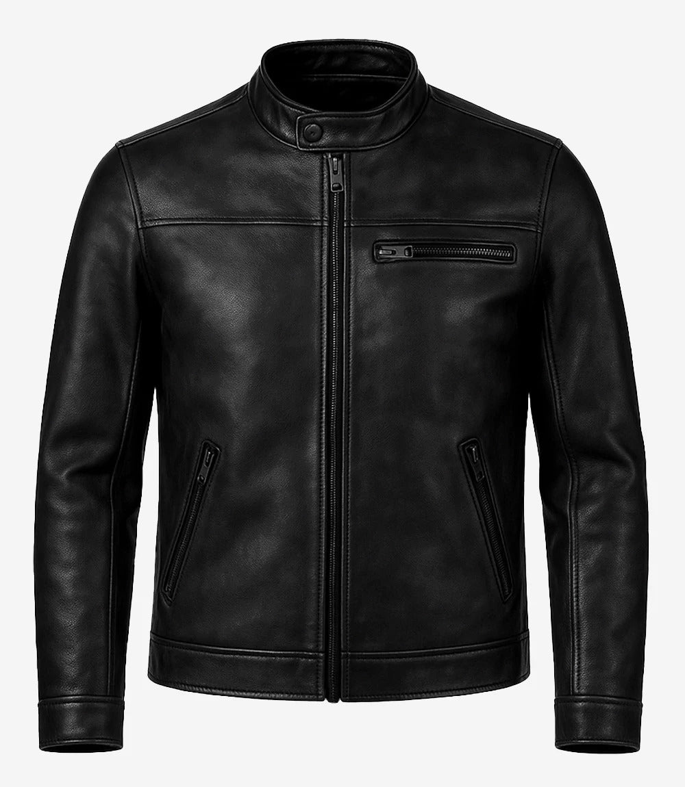 Men's Black Real Cowhide Leather Biker Jacket – Vintage Slim Fit Motorcycle Coat | Pinnacle Vista