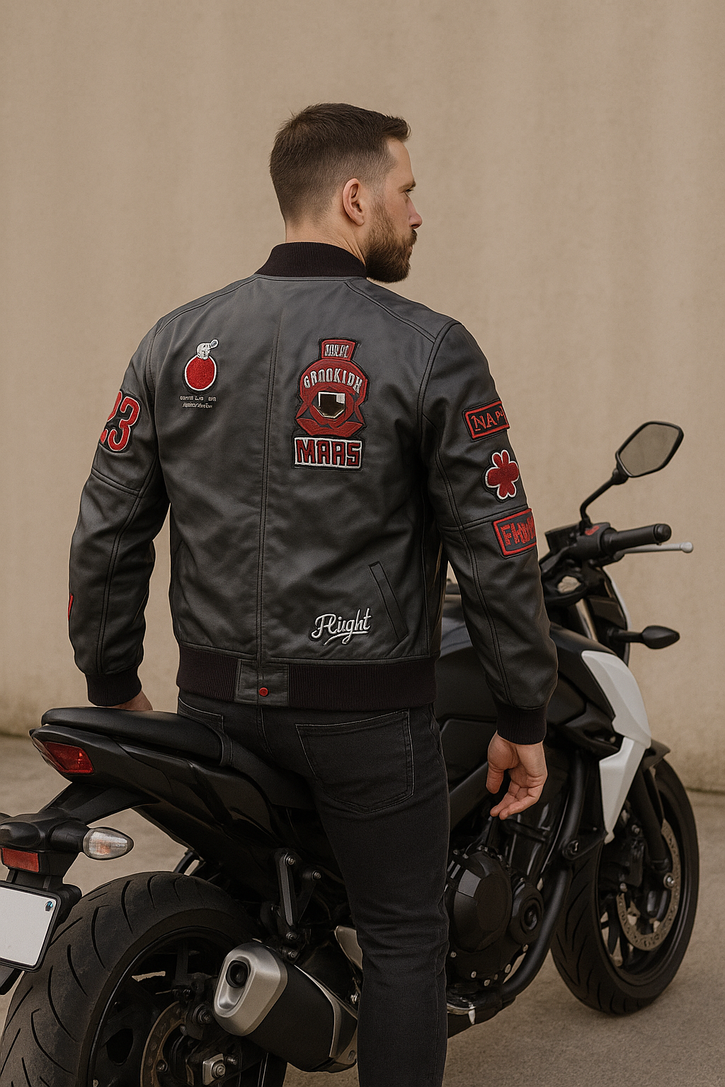 Air Jordan Marvin the Martian Black Leather Bomber Jacket back image.