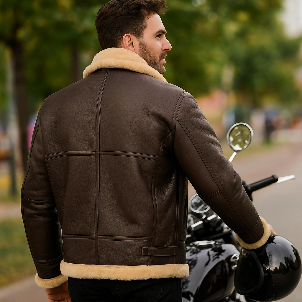 RAF Sheepskin Bomber Jacket – Men’s WWII Brown Real Shearling & Sheepskin Leather Aviator Coat | Battle of Britain Flight Jacket