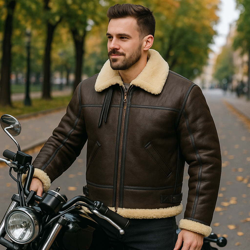 Men’s B3 Bomber Aviator Jacket – Real Sheepskin Leather & Shearling WWII Flight Coat | Pinnacle Vista