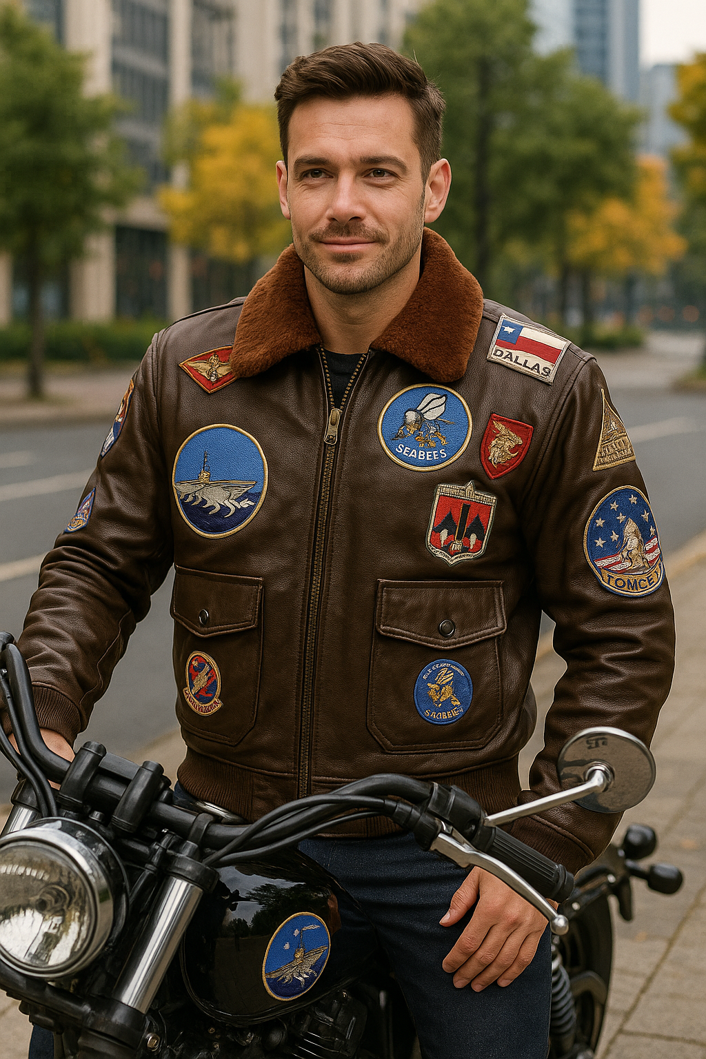 Top Gun G1 Bomber Jacket – Real Cowhide Leather Aviator Jacket with Brown Fur Collar | Pete Maverick Flight Jacket | Pinnacle Vista