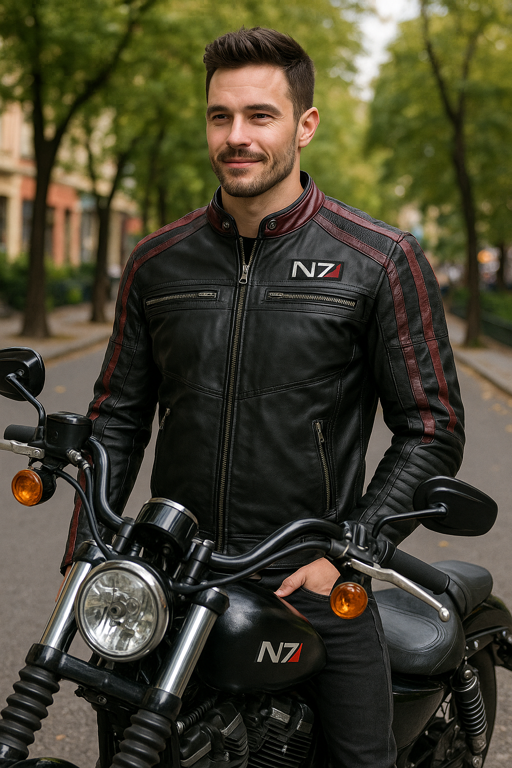 Mass Effect N7 Commander Shepard Leather Jacket for Men | Genuine Lambskin Black Motorcycle Gaming Jacket – Pinnacle Vista