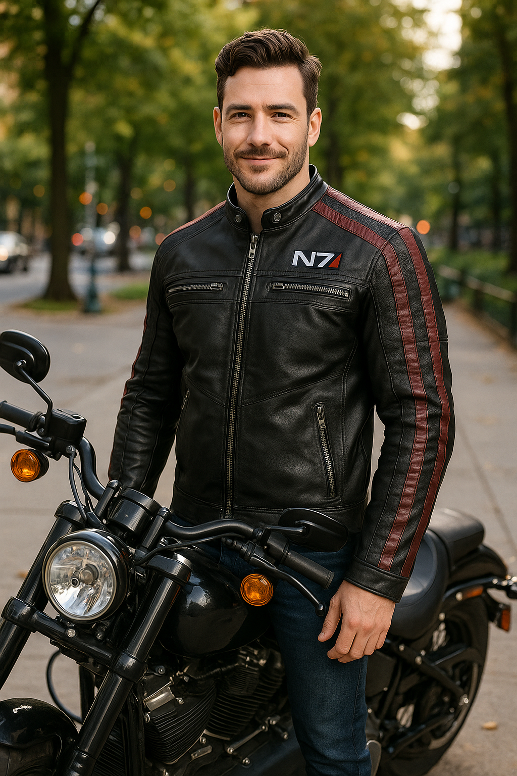 Mass Effect N7 Commander Shepard Leather Jacket for Men | Genuine Lambskin Black Motorcycle Gaming Jacket – Pinnacle Vista