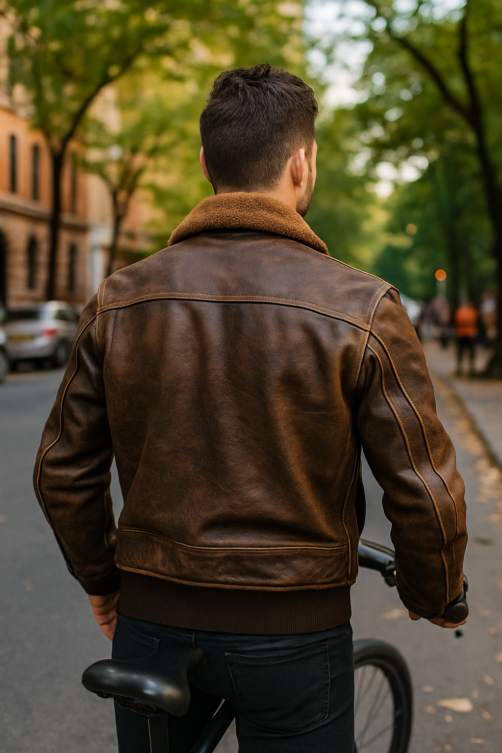 Men’s G-1 Navy Flight Jacket – Real Goatskin Leather Pilot Bomber Coat with Fur Collar | Distressed Brown Military Jacket | Pinnacle Vista