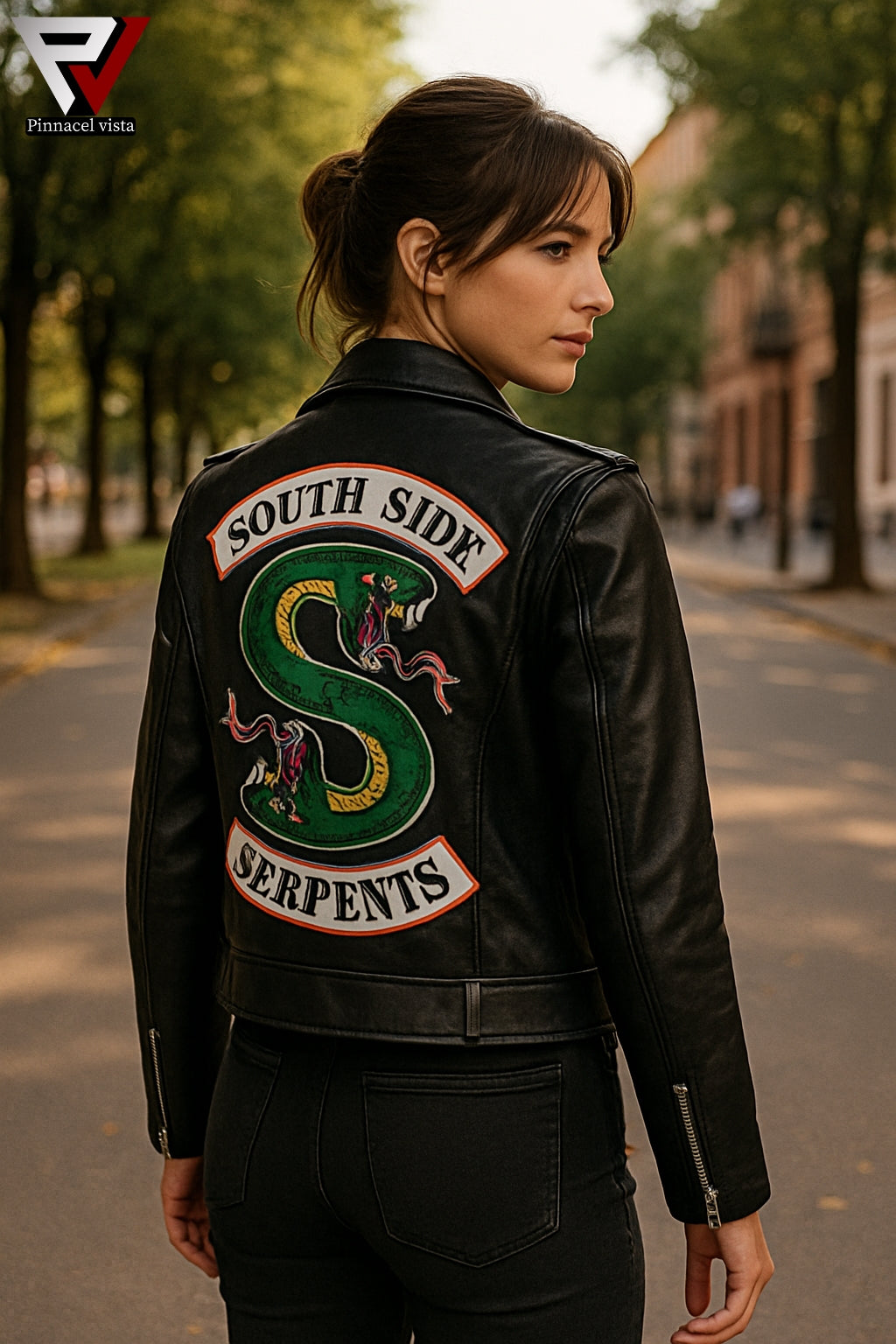 women’s biker jacket genuine leather – side view