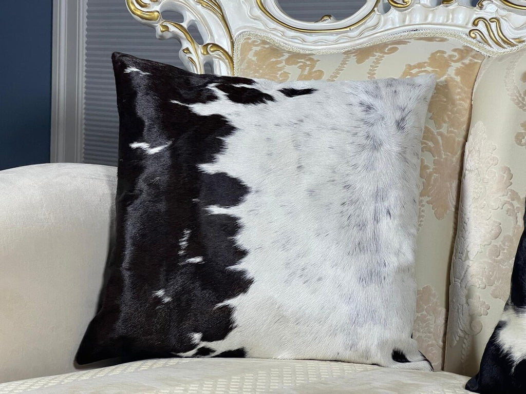 Black & White Cowhide Pillow Covers – 16x16 Handmade Hair-On-Hide Throw Cushion Covers | Rustic Western Home Decor by PinnacleVista