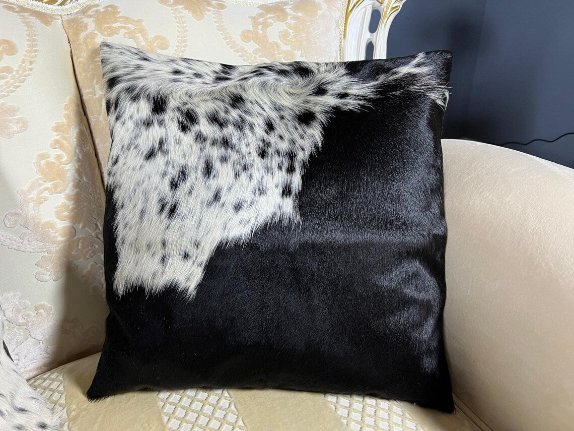 Black & White Cowhide Pillow Covers – 16x16 Handmade Hair-On-Hide Throw Cushion Covers | Rustic Western Home Decor by PinnacleVista