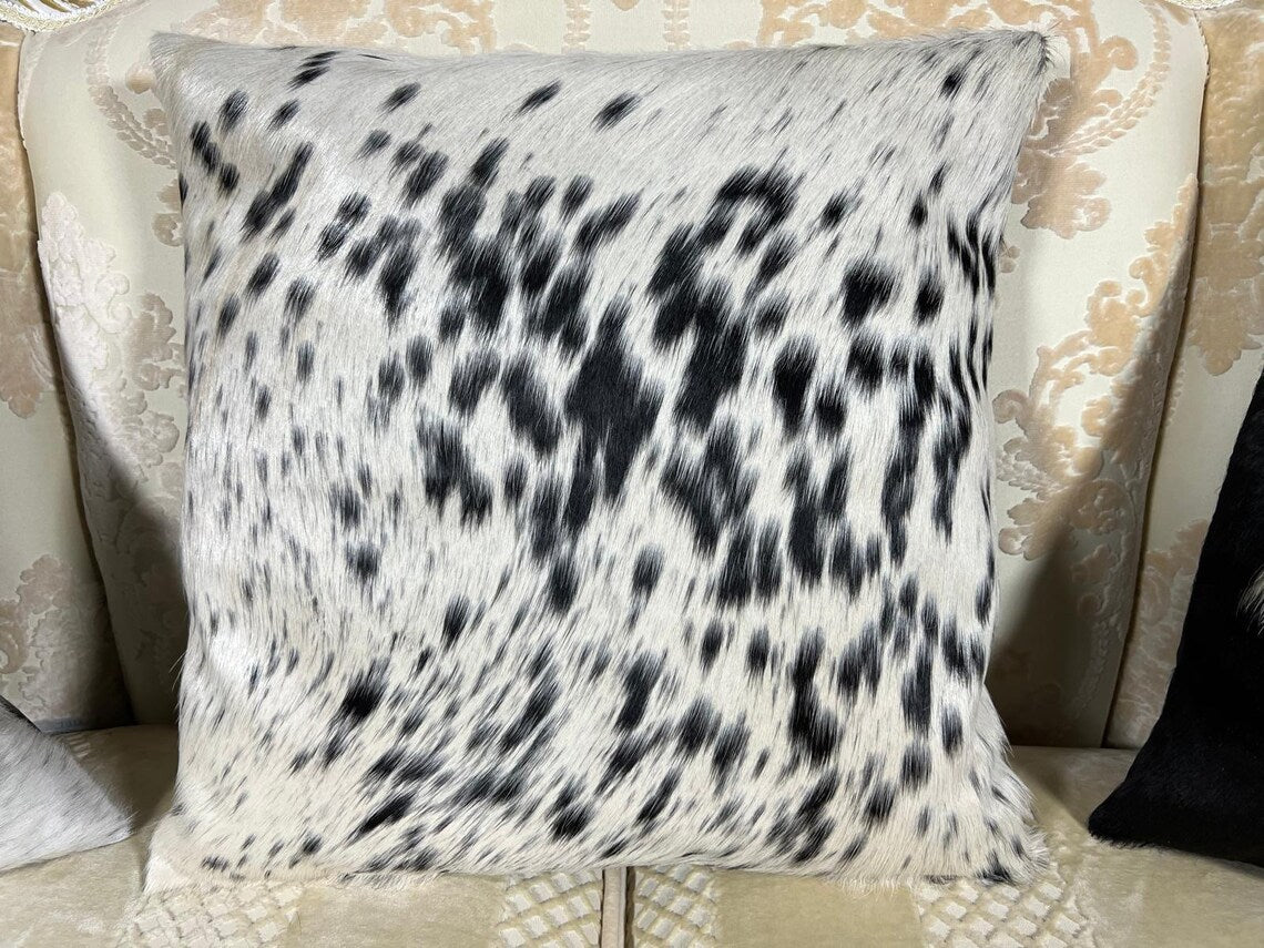 Black & White Cowhide Pillow Covers – 16x16 Handmade Hair-On-Hide Throw Cushion Covers | Rustic Western Home Decor by PinnacleVista