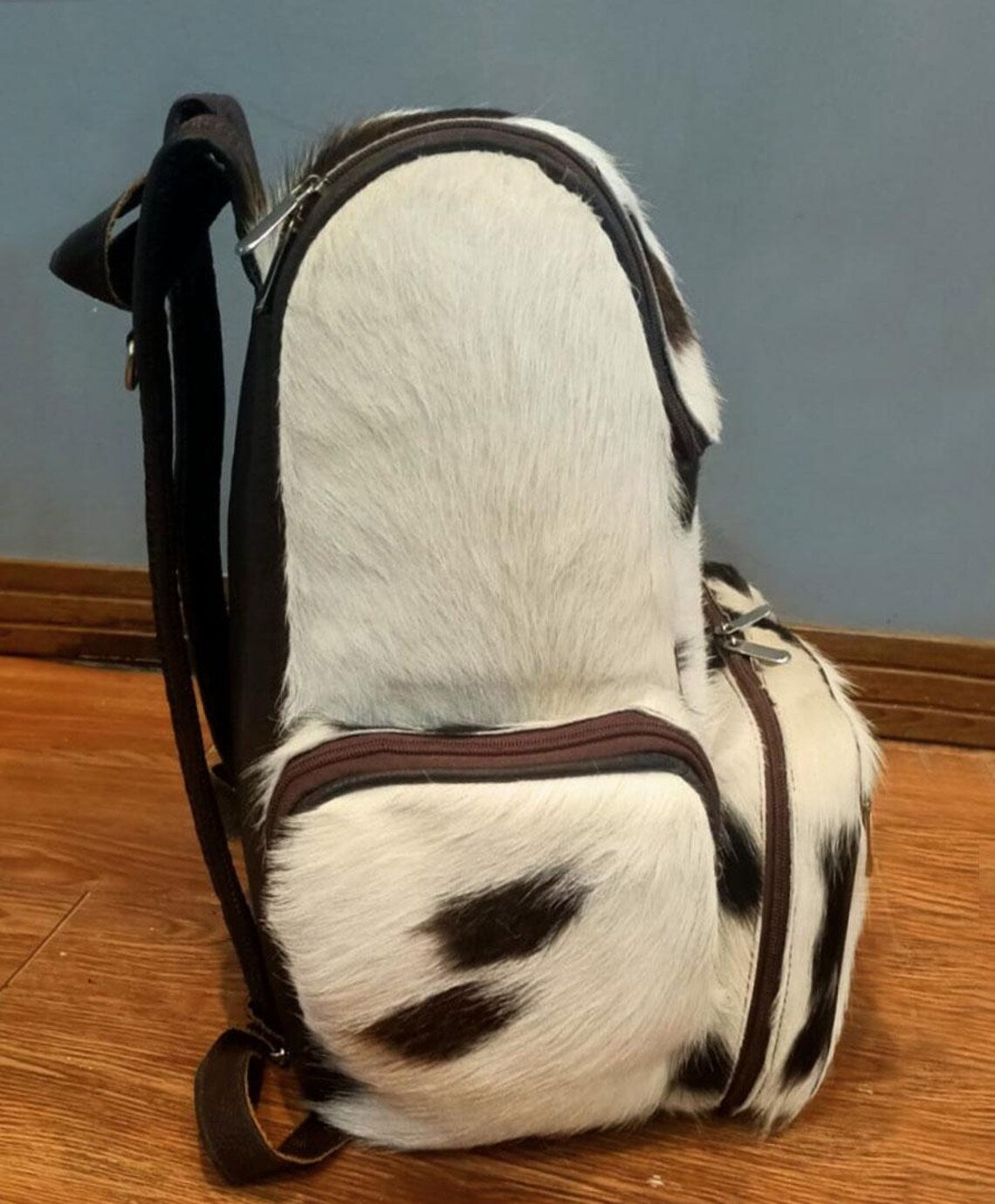 Real Cowhide Panda Backpack – Black & White Hair-On Leather Travel, School, or Diaper Bag | Handmade Western Gift for Mom or Christmas | Pinnacle Vista