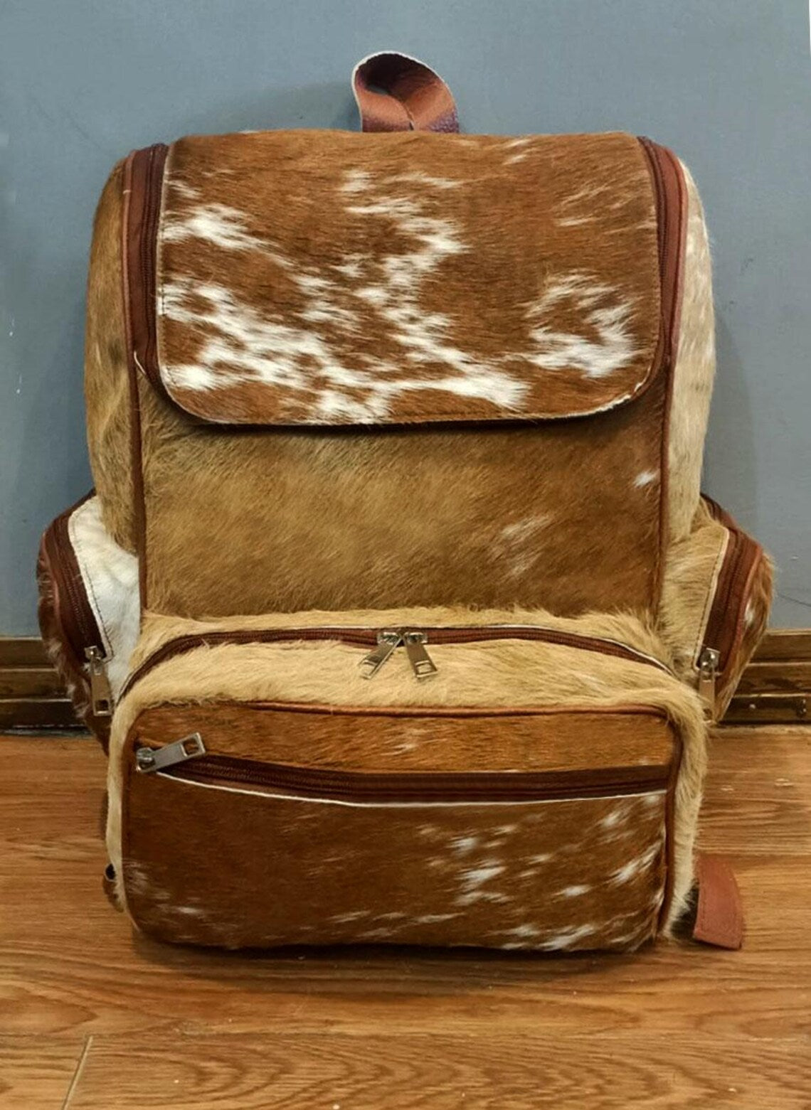 Exotic Tricolor Cowhide Leather Backpack – Handmade Travel, Diaper & School Bag | Western Style Gift for Mom, Kids, Christmas | Pinnacle Vista