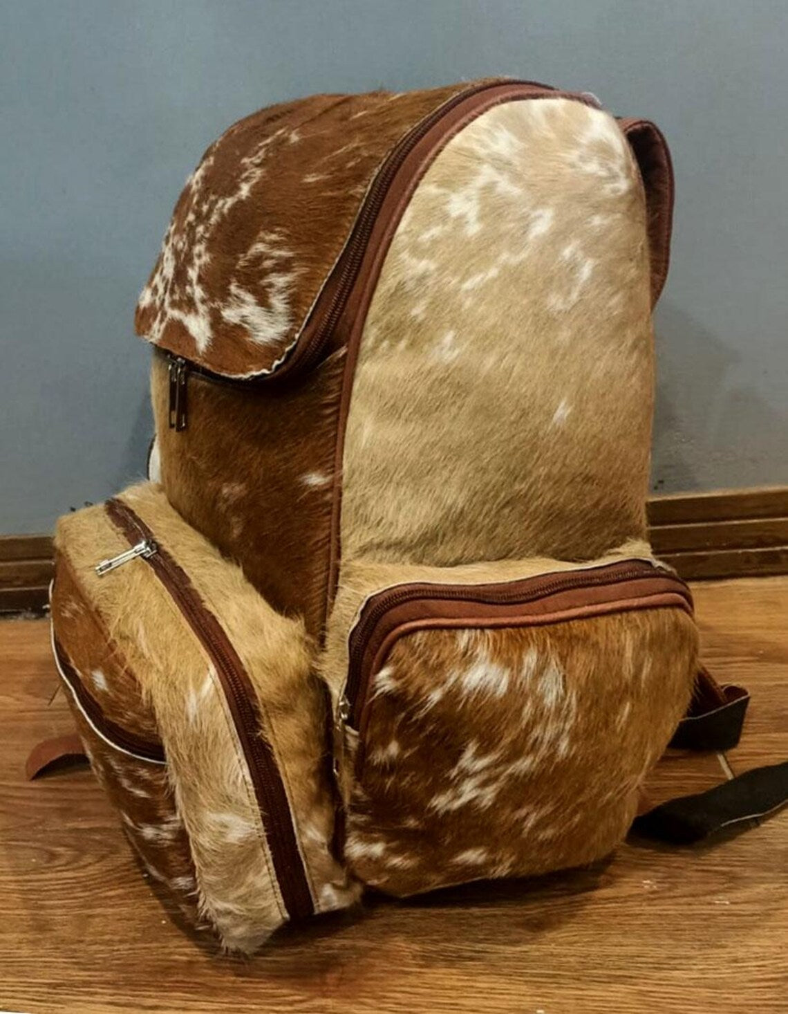 Exotic Tricolor Cowhide Leather Backpack – Handmade Travel, Diaper & School Bag | Western Style Gift for Mom, Kids, Christmas | Pinnacle Vista