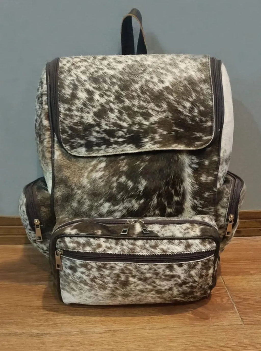 Tricolor Cowhide Backpack – Real Leather Travel Diaper Bag, School Bag, Western Shoulder Backpack | Handmade Gift for Mom & Kids BG12