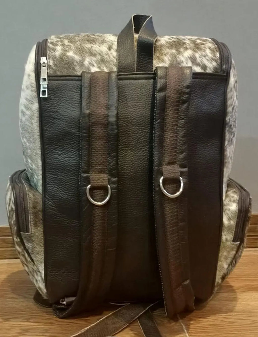 Tricolor Cowhide Backpack – Real Leather Travel Diaper Bag, School Bag, Western Shoulder Backpack | Handmade Gift for Mom & Kids BG12