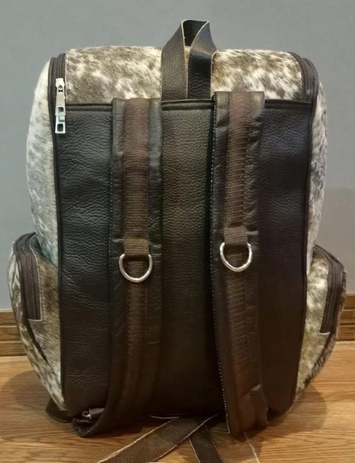 Tricolor Cowhide Backpack – Real Leather Travel Diaper Bag, School Bag, Western Shoulder Backpack | Handmade Gift for Mom & Kids BG12