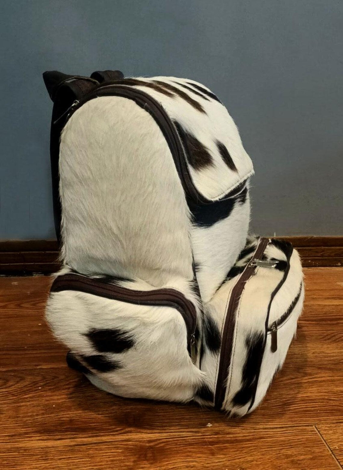 Real Cowhide Panda Backpack – Black & White Hair-On Leather Travel, School, or Diaper Bag | Handmade Western Gift for Mom or Christmas | Pinnacle Vista