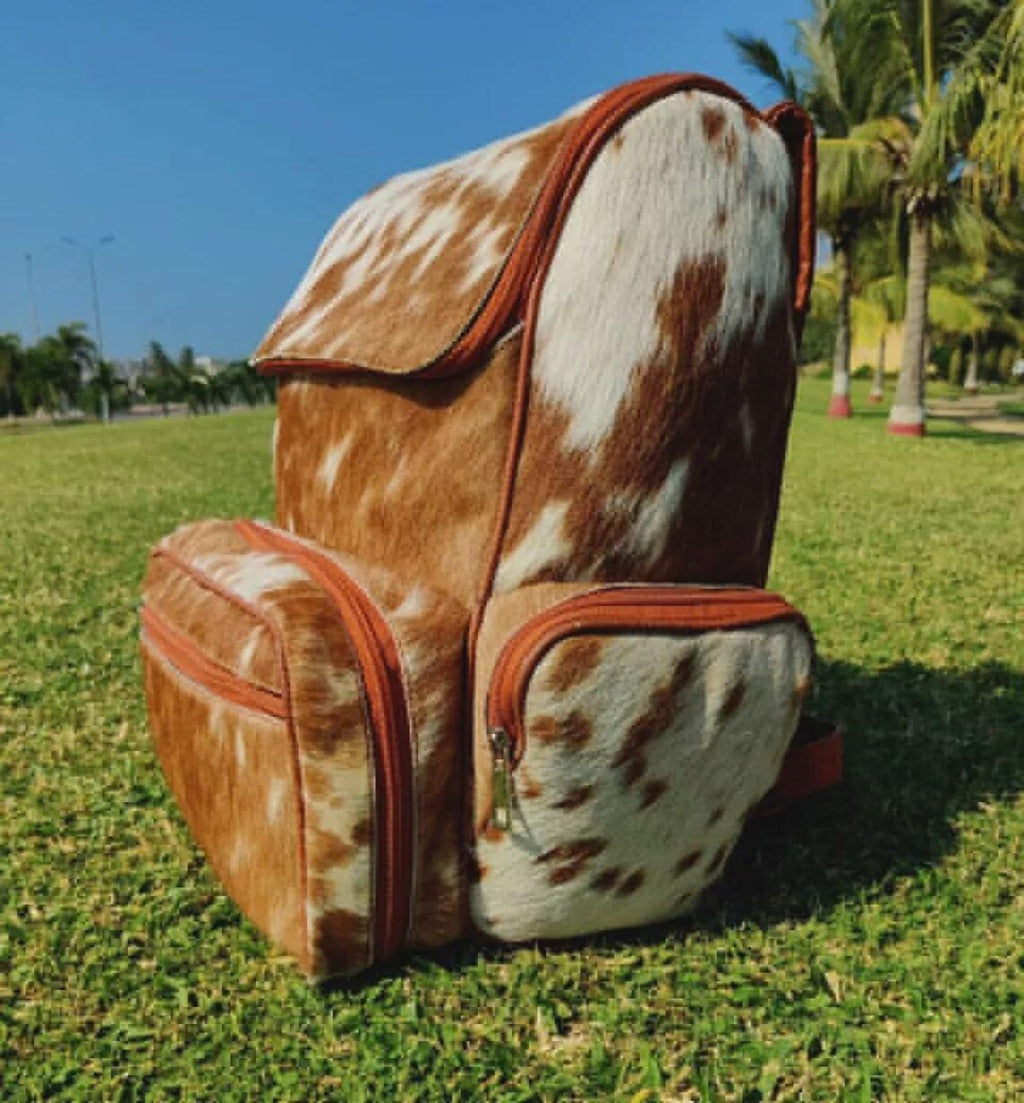 Tricolor Brindle Cowhide Leather Backpack – Handmade Western Travel Bag, School Diaper Bag, Unique Gift for Mom or Kids | BG10