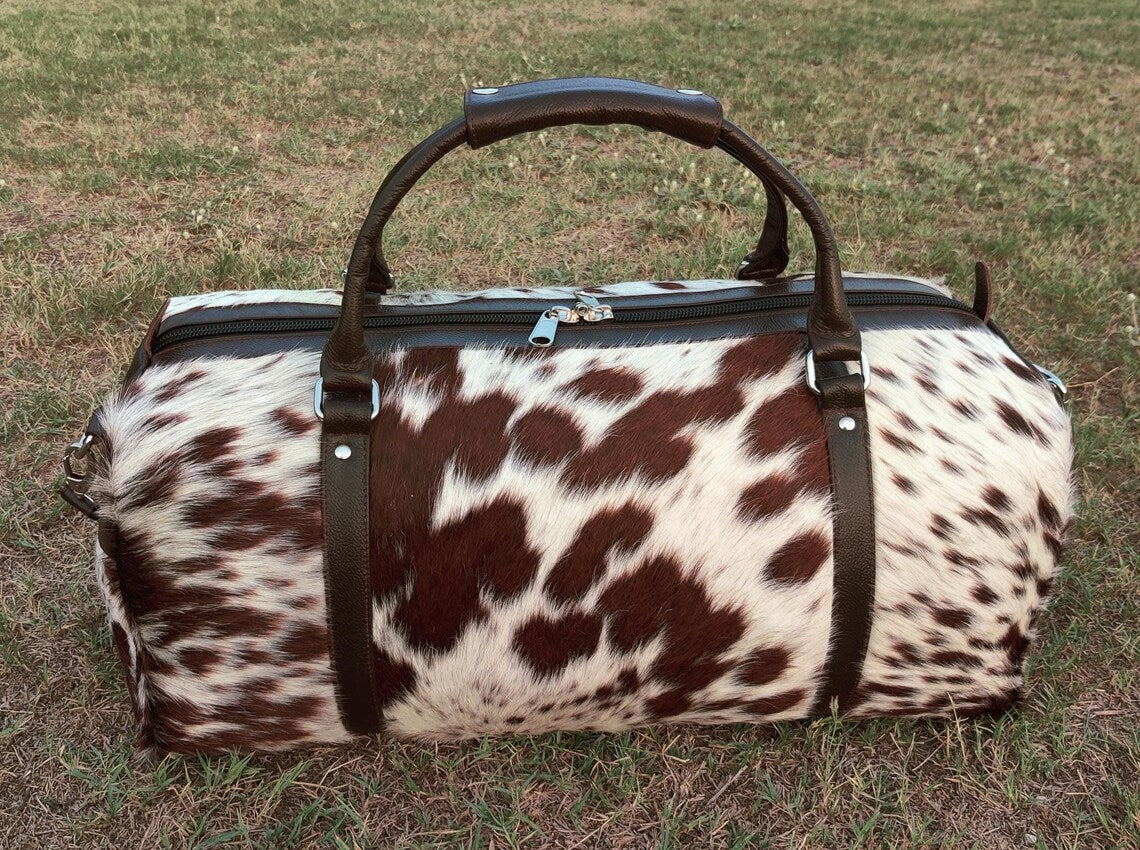Tricolor Cowhide Leather Duffle Bag – Genuine Hair-on-Hide Large Travel Tote | Handmade Gym, Weekend, & Overnight Bag for Men & Women by Pinnacle Vista