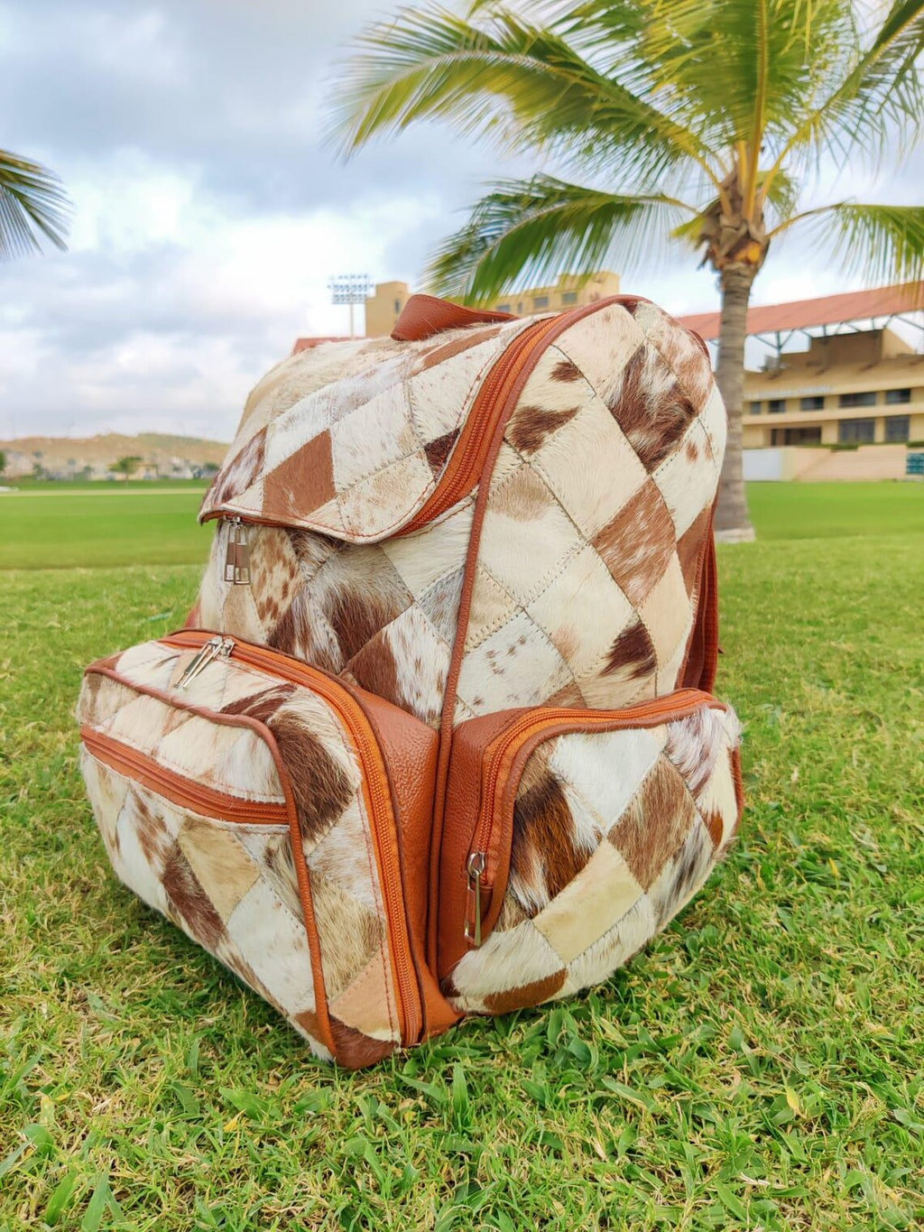 Tricolor Cowhide Patchwork Backpack – Real Leather Travel Bag | Diaper Bag | School Bag | Shoulder Bag | Western-Style Gift for Mom & Kids