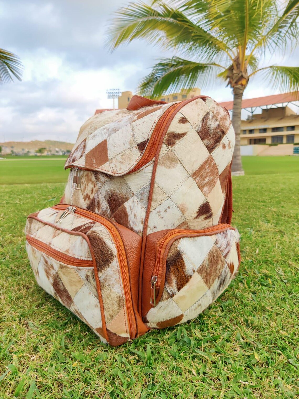 Tricolor Cowhide Patchwork Backpack – Real Leather Travel Bag | Diaper Bag | School Bag | Shoulder Bag | Western-Style Gift for Mom & Kids