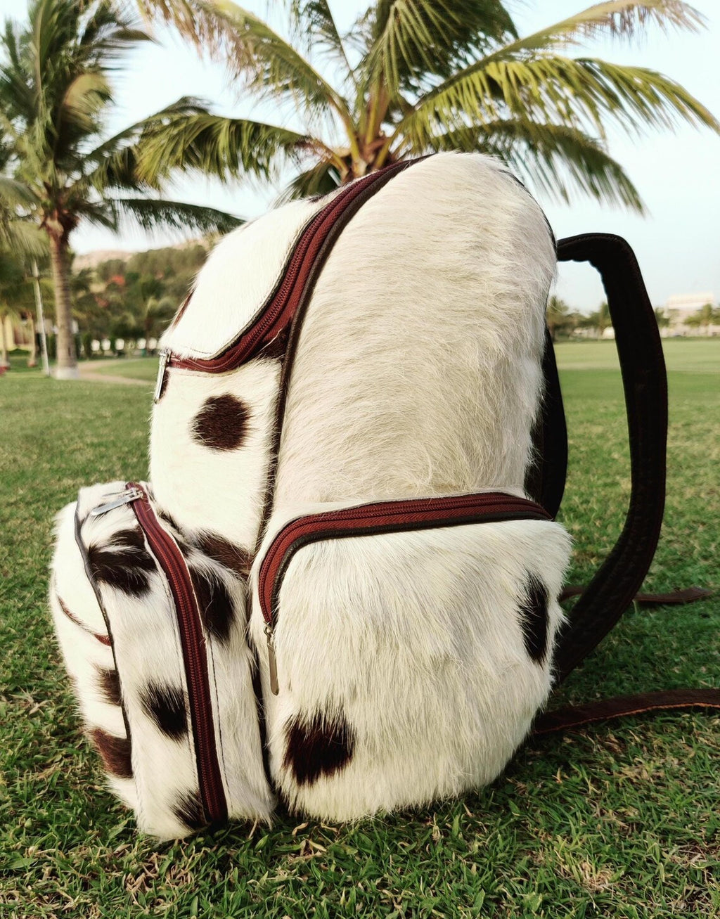 Black & White Cowhide Leather Backpack – Handmade Hair-on-Hide Travel, School, Diaper Bag | Western Shoulder Bag Gift for Mom or Kids