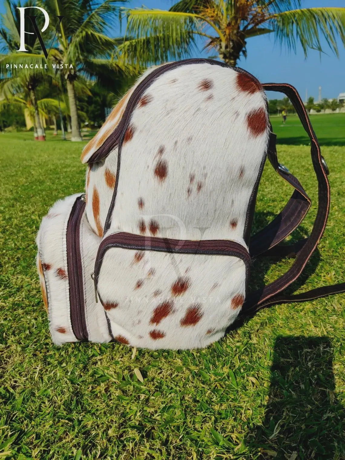 Tricolor Cowhide Leather Backpack – Handmade Hair-On Hide Travel Bag, Western School Diaper Bag, Gift for Mom & Kids | Pinnacle Vista (BG-02)