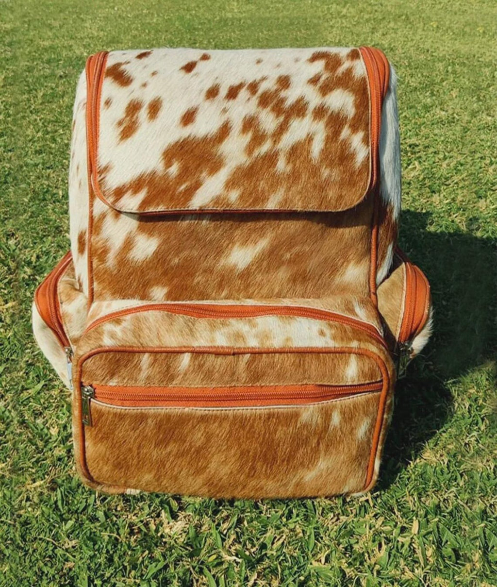 Tricolor Brindle Cowhide Leather Backpack – Handmade Western Travel Bag, School Diaper Bag, Unique Gift for Mom or Kids | BG10