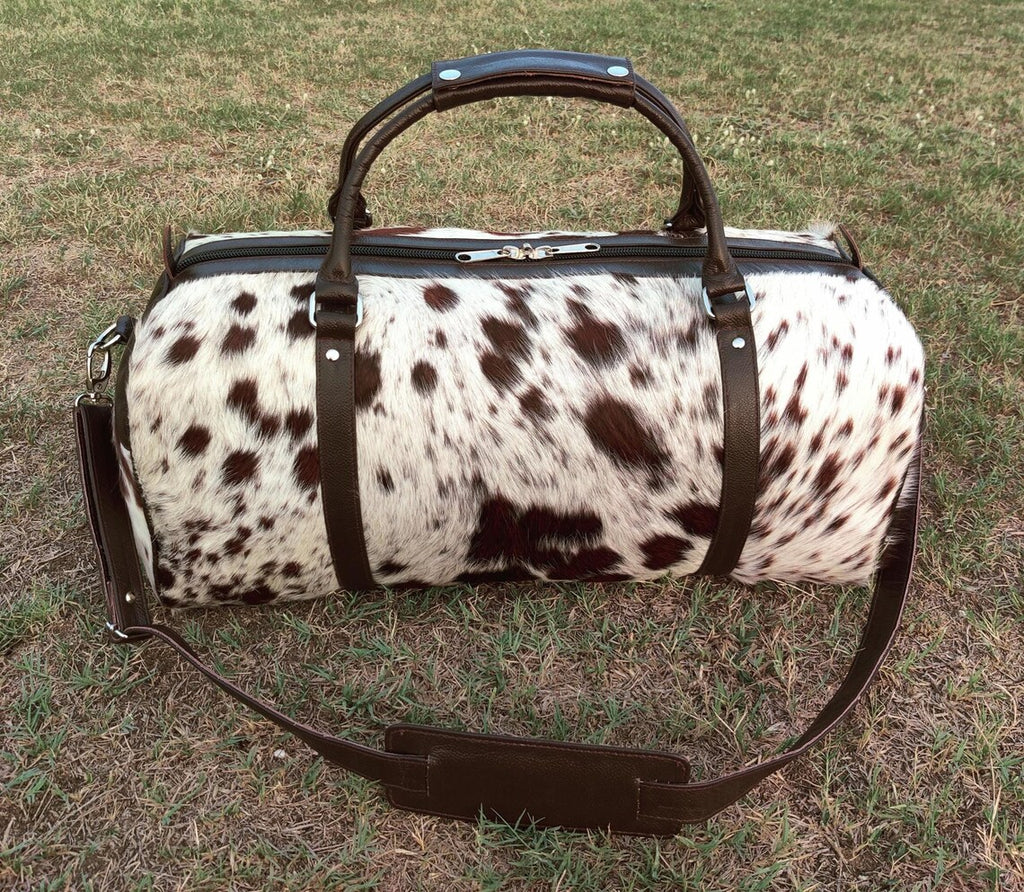 Tricolor Cowhide Leather Duffle Bag – Genuine Hair-on-Hide Large Travel Tote | Handmade Gym, Weekend, & Overnight Bag for Men & Women by Pinnacle Vista