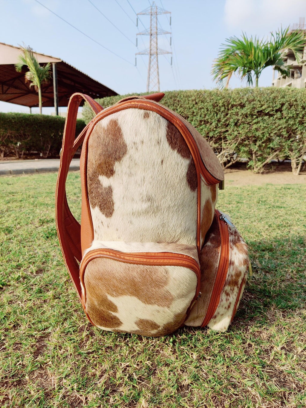 Real Cowhide Leather Backpack – Rustic Brindle Hair-On Hide Western Travel Bag | Handmade Rucksack Gift for Him or Her | SAME AS Picture