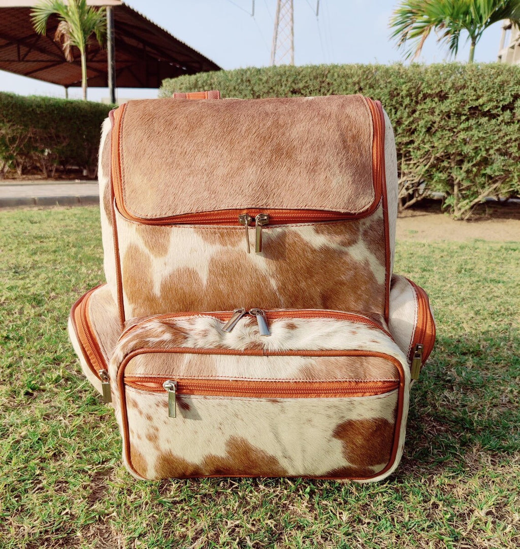 Real Cowhide Leather Backpack – Rustic Brindle Hair-On Hide Western Travel Bag | Handmade Rucksack Gift for Him or Her | SAME AS Picture