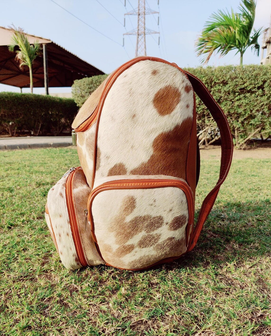 Real Cowhide Leather Backpack – Rustic Brindle Hair-On Hide Western Travel Bag | Handmade Rucksack Gift for Him or Her | SAME AS Picture