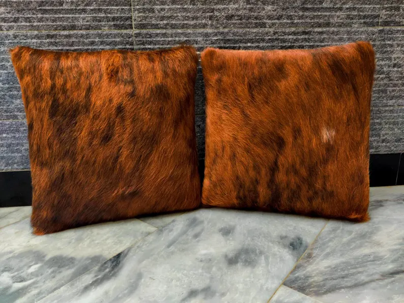Brindle Cowhide Pillow Covers Set – 16x16 Genuine Hair-on-Hide Throw Pillowcases | Rustic Leather Cushion Covers by PinnacleVista